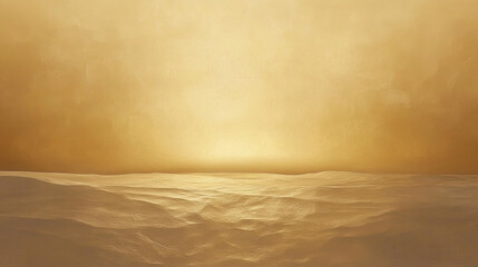 Solitary Sand Dune at Sunset with Monochrome Beige Texture, Soft Shadows, and a Distant Flat Horizon Under a Golden Sky.
