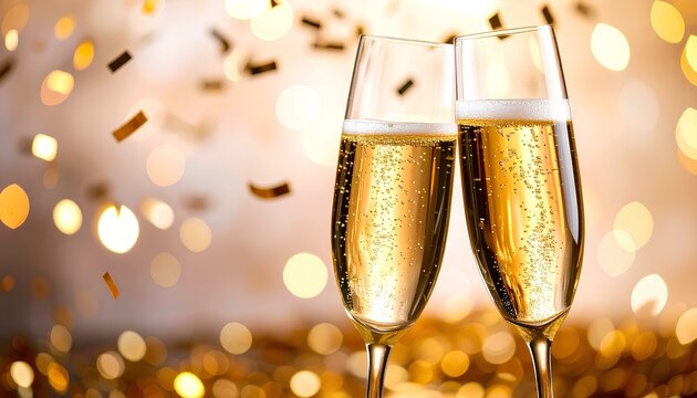 two glasses of champagne with confetti