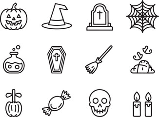 Halloween Icons Vector Illustration Set Spooky Symbols for Festive Designs and Celebrations Creepy Graphic Elements