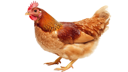 Chicken with slightly tilted head, curious look, Transparent background, PNG