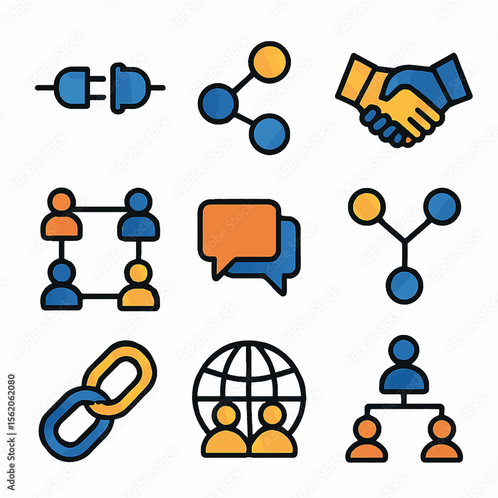 Poster connection and communication icons showing networking and collaboration
