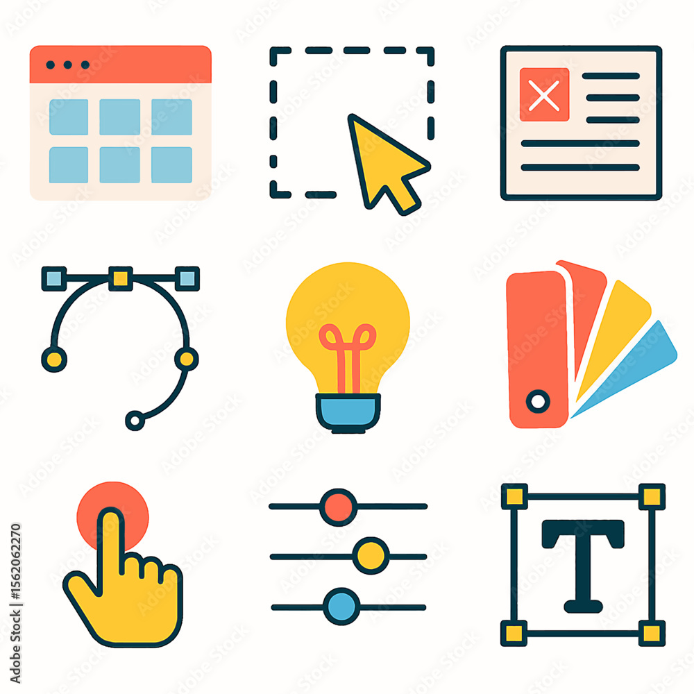 Poster creative graphic design elements featuring interface icons and design tools