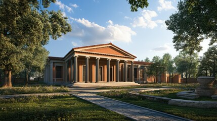 Neoclassical Villa Architectural Rendering: A Serene Garden Oasis