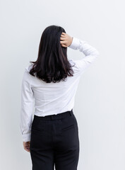 A tired young Chinese female office worker
