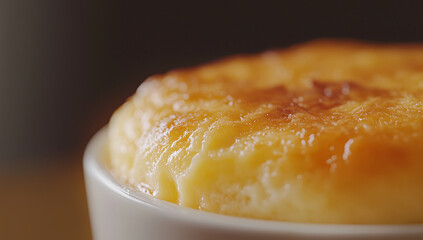 Close up shot of golden, fluffy cheese bun with crispy top, showcasing its delicious texture and inviting appearance