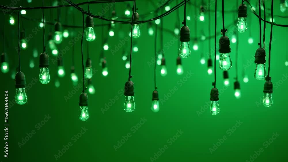 Poster this footage features string lights glowing on a green screen background, perfect for chroma keying 