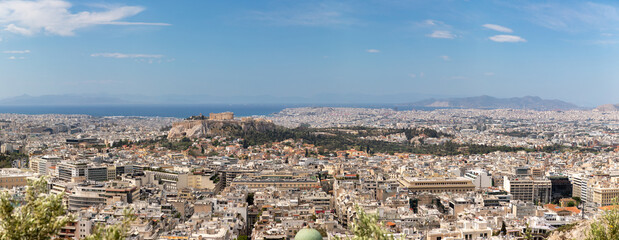 The panoramic view of Athens from a hill in sunny day