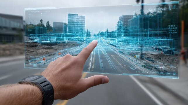 Mixed reality interface overlaying road site for digital blueprint visualization