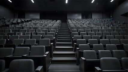 Naklejka premium Modern auditorium with dark gray seats in symmetrical rows