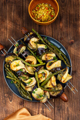 BBQ Fish and Vegetable Kabobs.