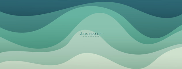 Green curves and ocean waves range from soft to dark vector background designs with flat style.