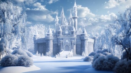 magical winter castle of the snow queen. ai generative
