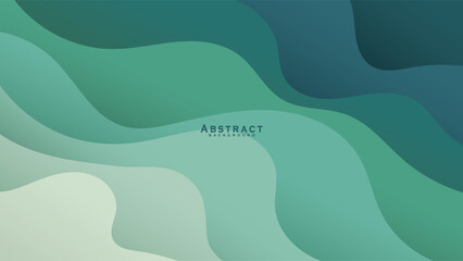 Green curves and ocean waves range from soft to dark vector background designs with flat style.