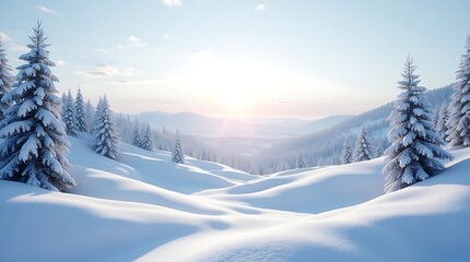 Fototapeta premium A hyper realistic image captures a breathtaking snowy landscape, emphasizing the delicate sparkle of individual snowflakes and the serene beauty of the untouched wilderness.