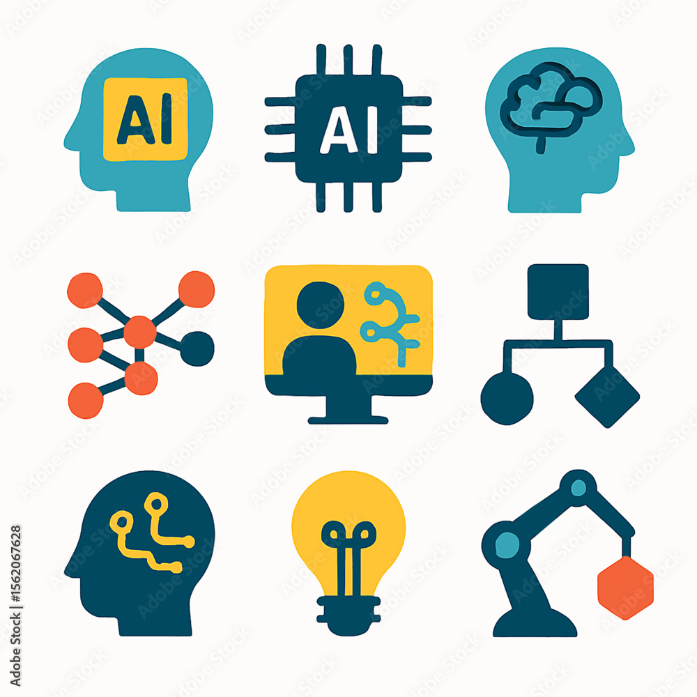Aufkleber diverse ai icons showcasing machine learning, robotics, and artificial intelligence