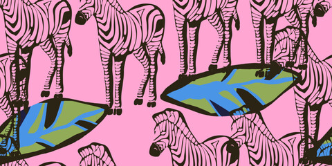 Bright zebra and leaves pattern