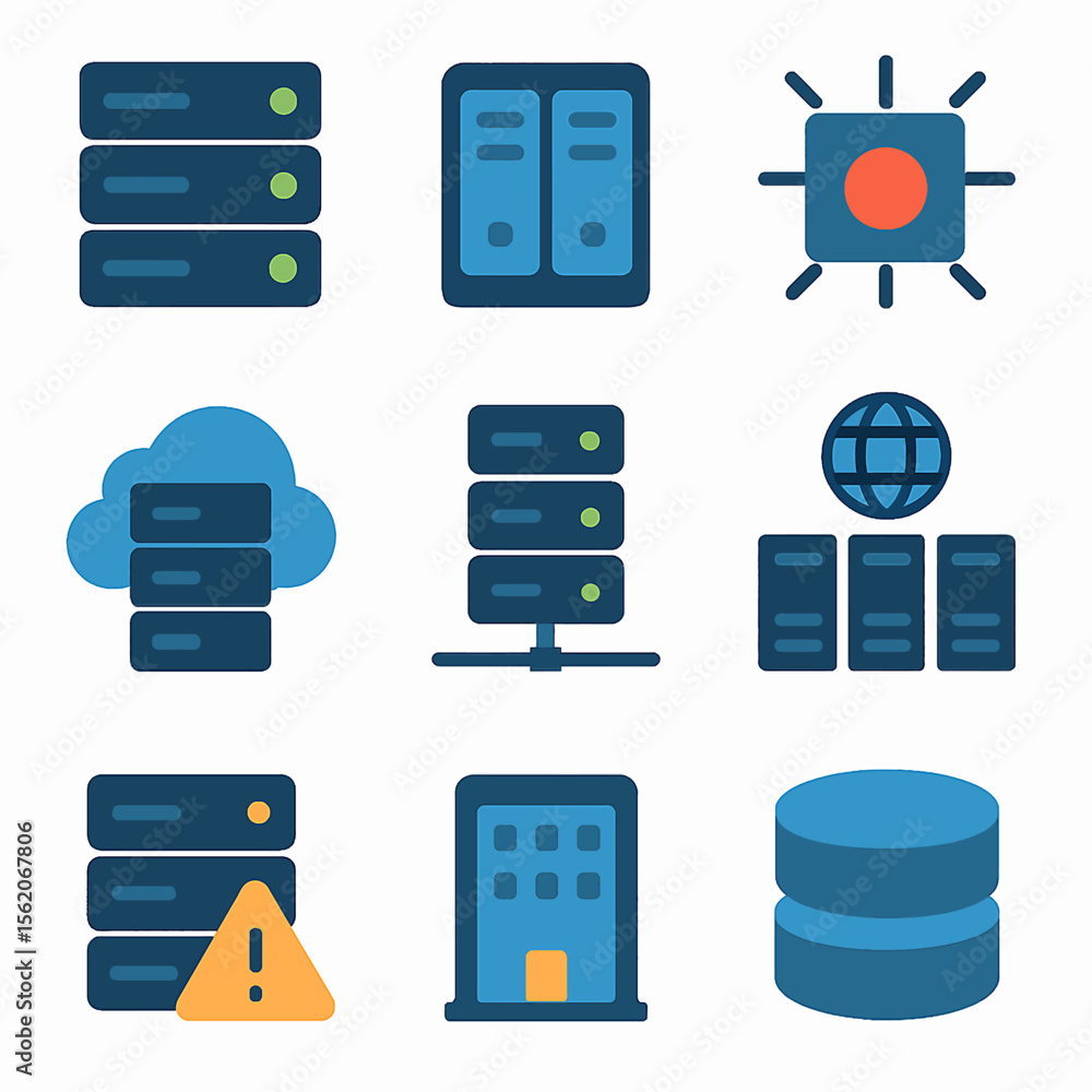 Poster diverse server and network infrastructure icons representing data management solutions