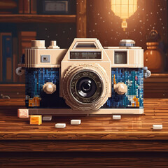 Pixel Art Photography Scene in Porcelain Painting Style