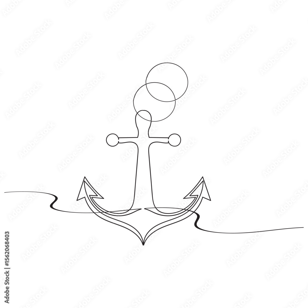 Poster continuous line drawing of sea anchor. one line of sea anchor. marine element concept continuous lin