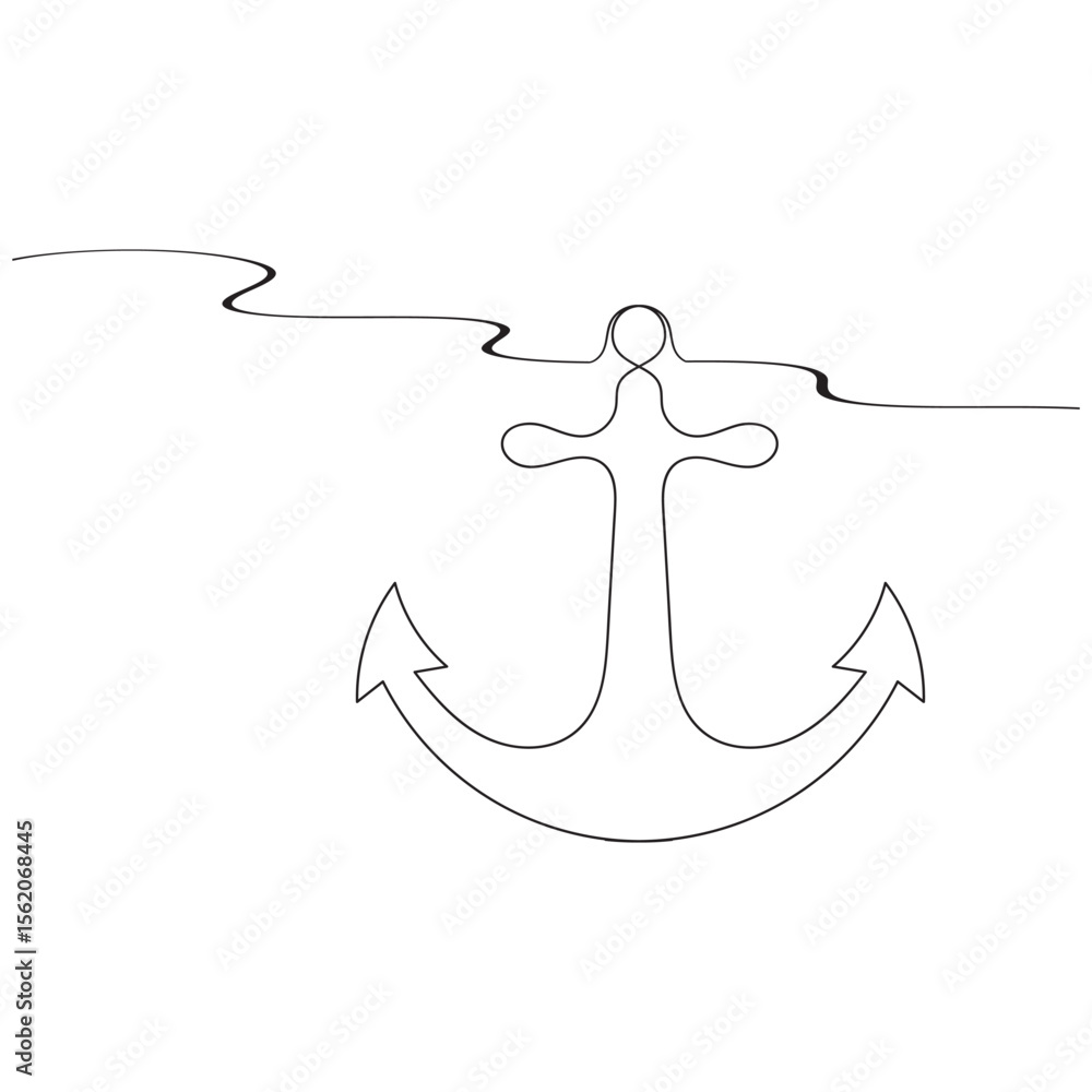 Poster continuous line drawing of sea anchor. one line of sea anchor. marine element concept continuous lin