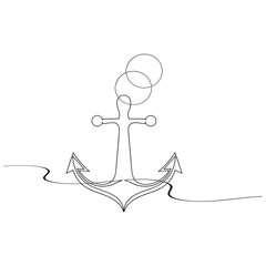 Continuous line drawing of sea anchor. One line of sea anchor. Marine element concept continuous line art. Editable outline.