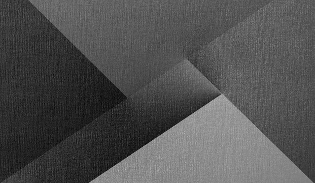Light monochrome geometric background with intersecting diagonal shapes, lines and a soft textured surface. Deep grey white black gradient. Elegant premium banner. Neutral wallpaper.Grungy noisy grain