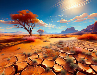 a painting of a desert landscape
