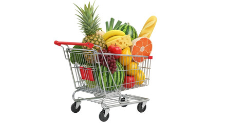 Isolated Shopping Cart Full of Groceries