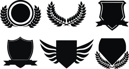 Minimalistic Vector Symbols,Shields,Laurel Wreaths, Wings, and Ribbons,Elegant Vector Icons,Wings,shield with wings vector illustration,Wings flat icon,minimal silhouette,banners for logo design set,A