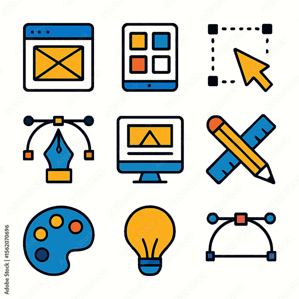 Fototapete Graphic design elements featuring creative tools for web and mobile application design
