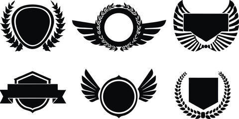 Minimalistic Vector Symbols,Shields,Laurel Wreaths, Wings, and Ribbons,Elegant Vector Icons,Wings,shield with wings vector illustration,Wings flat icon,minimal silhouette,banners for logo design set,A
