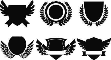 Minimalistic Vector Symbols,Shields,Laurel Wreaths, Wings, and Ribbons,Elegant Vector Icons,Wings,shield with wings vector illustration,Wings flat icon,minimal silhouette,banners for logo design set,A
