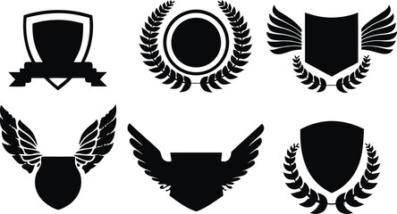 Minimalistic Vector Symbols,Shields,Laurel Wreaths, Wings, and Ribbons,Elegant Vector Icons,Wings,shield with wings vector illustration,Wings flat icon,minimal silhouette,banners for logo design set,A