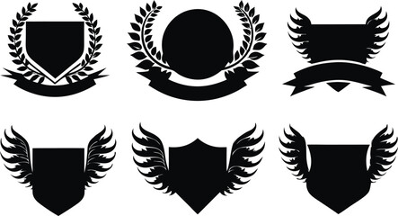 Minimalistic Vector Symbols,Shields,Laurel Wreaths, Wings, and Ribbons,Elegant Vector Icons,Wings,shield with wings vector illustration,Wings flat icon,minimal silhouette,banners for logo design set,A