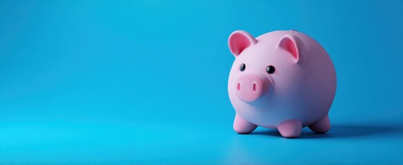 The adorable piggy bank on a bright blue background for savings inspiration.
