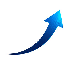 An upward trending blue arrow with a dynamic curve suggests growth and positive market performance on a transparent background.