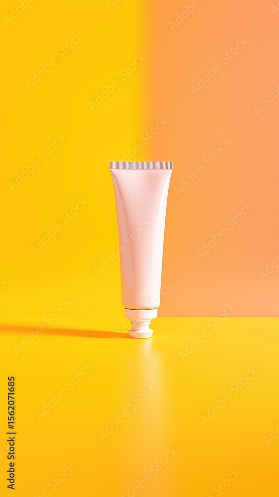 Poster bright and cheerful container for cosmetics in a studio shot, set against a background of gradient c
