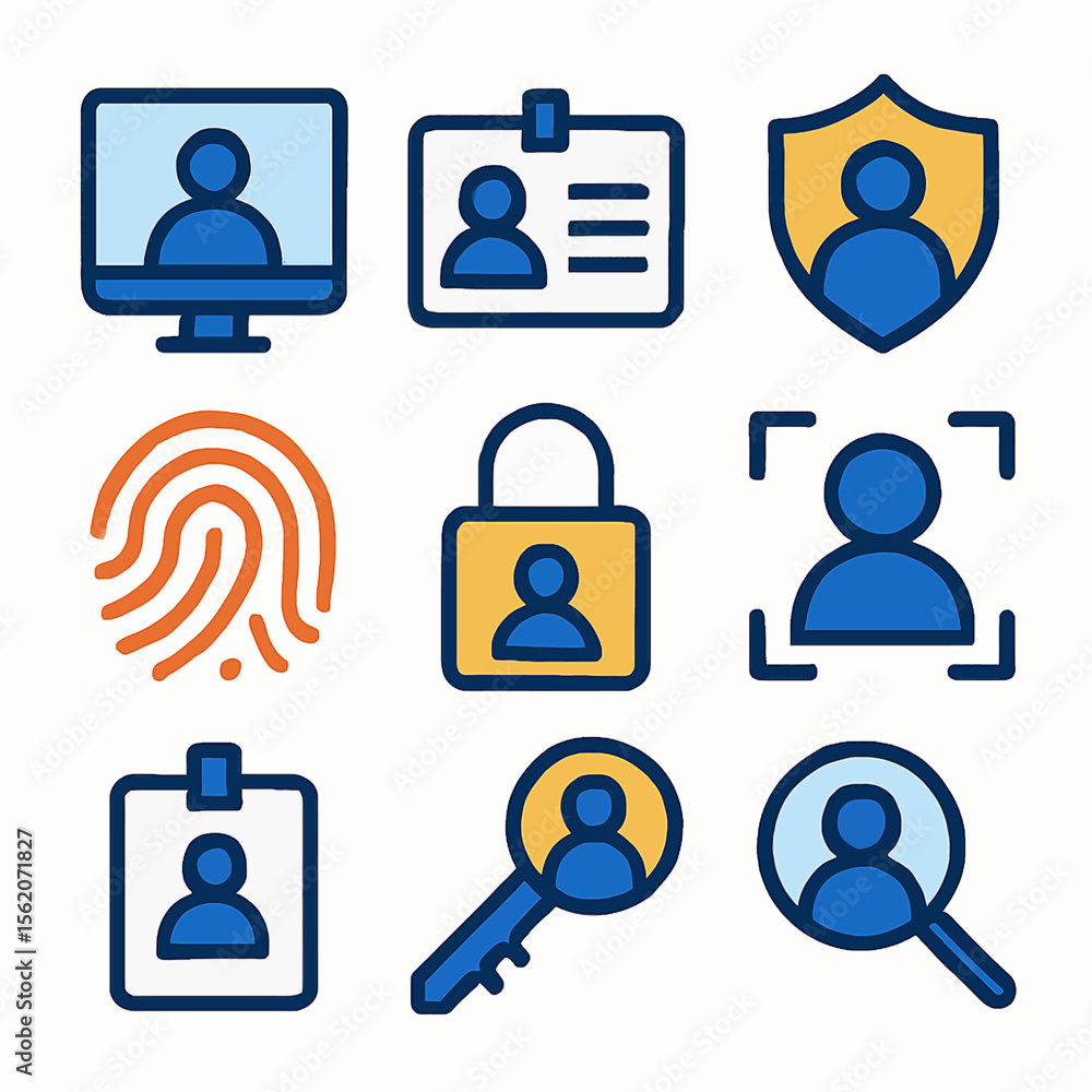 Poster identity verification icons displaying person security and access control options