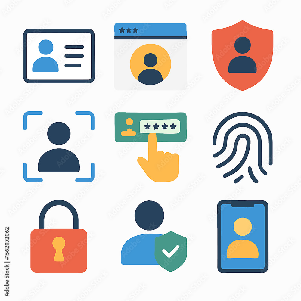 Aufkleber identity verification icons showcasing security and personal data protection design