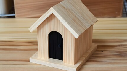 Cute Miniature Wooden House Model with Black Door