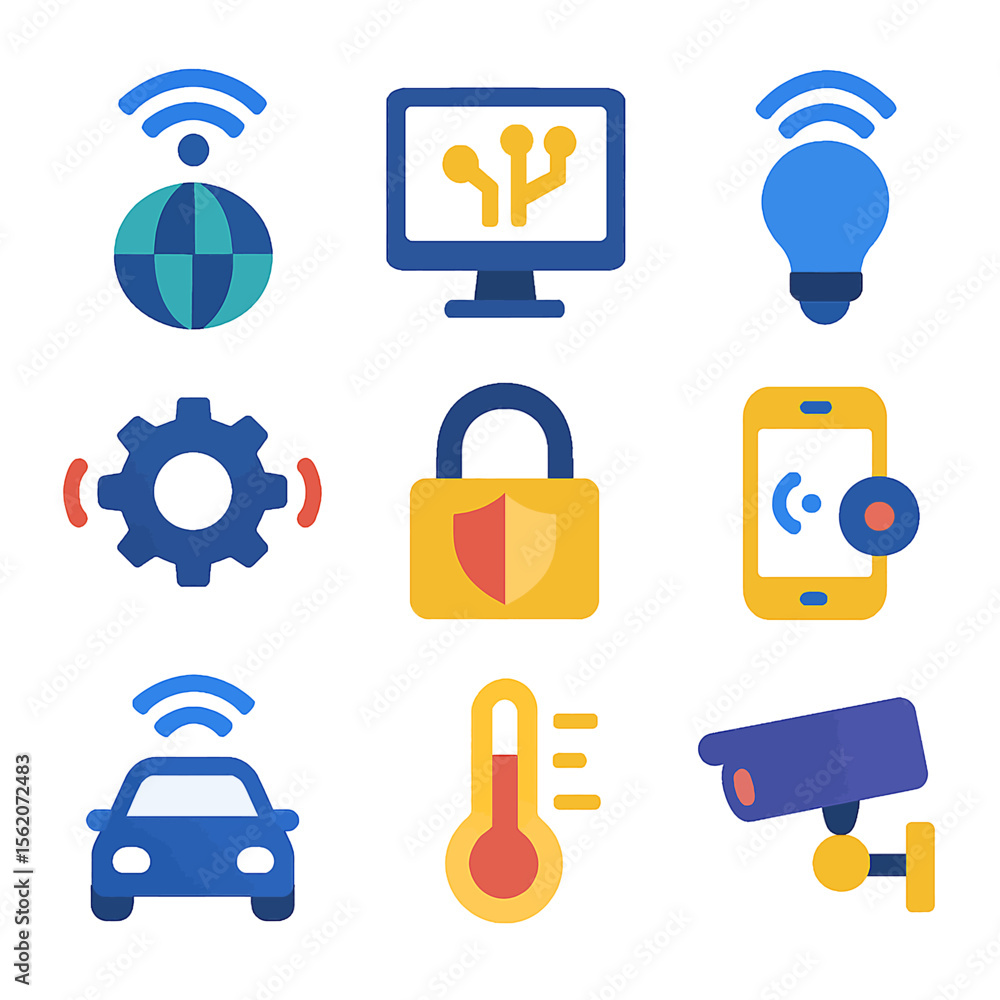Poster internet of things vector icons featuring smart devices and network connectivity