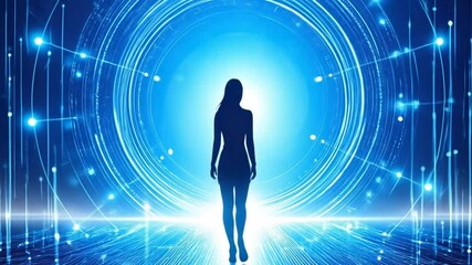 Woman entering digital portal - Powered by Adobe