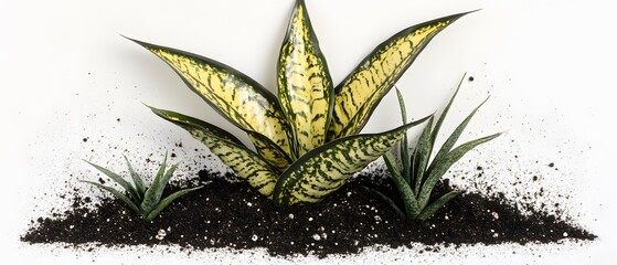 Stunning Snake Plant & Succulents in Soil on White Background