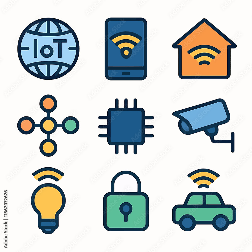 Poster internet of things vector icons representing connectivity and smart devices