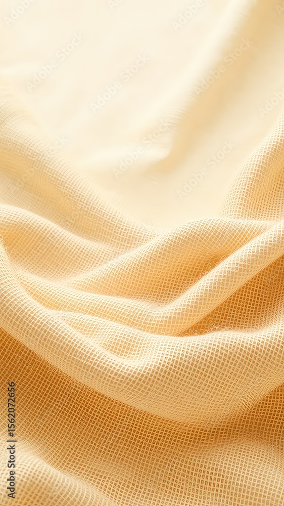 Poster delicate yellow fabric folds with a waffle weave texture, creating a soft, warm, and inviting visual