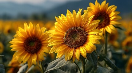 Fototapeta premium Golden sunflowers in daylight