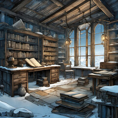 Dark Academia Arctic Research Station Mixed Media Art