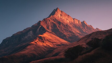 Naklejka premium Mountain peak at sunset hour