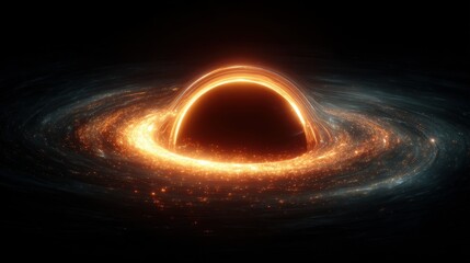 A mesmerizing illustration of a black hole with a luminous accretion disk, swirling in the vast darkness of space. A visual journey into cosmic mystery.