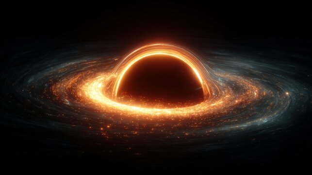 A mesmerizing illustration of a black hole with a luminous accretion disk, swirling in the vast darkness of space. A visual journey into cosmic mystery.